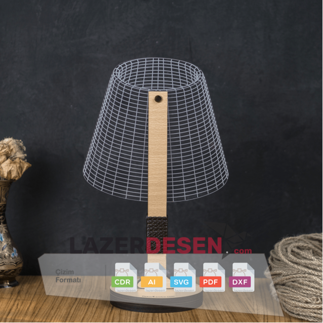 3D LED LAMP DECORATIVE TABLE LAMP DRAWING FILE. PLEXI AND WOOD DRAWING - MODEL - COOL