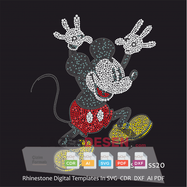 Mickey Mouse Wonderful Rhinestone Cut Template 8.03 Mb - 4 colors 9 molds - Svg Cdr Eps Dxf, Cricut Svg
