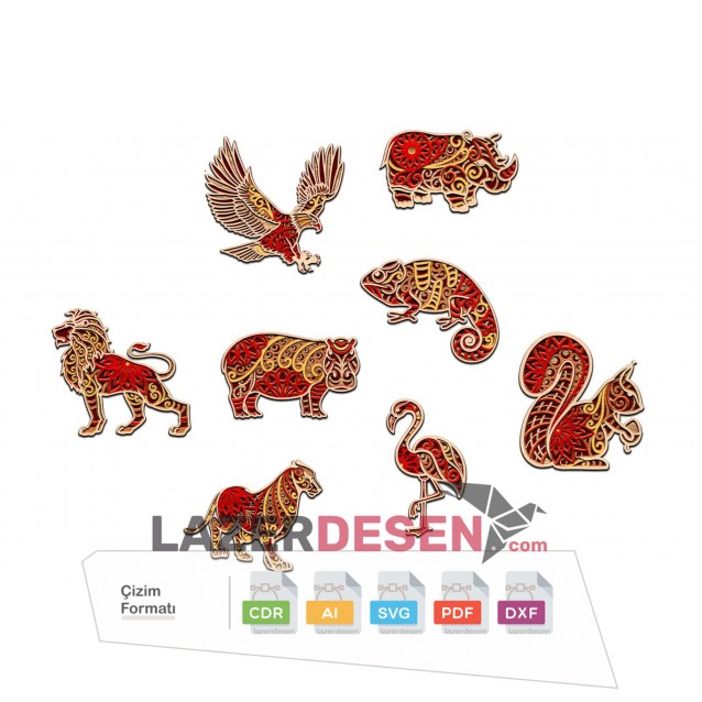 Animals Pack 8-Set Layered Laser Patterns
