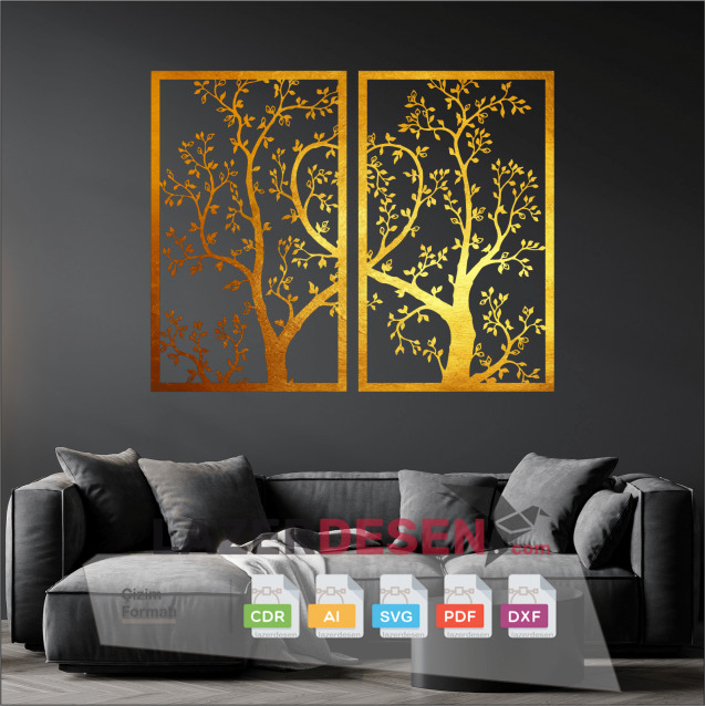 Duvar tablo ağac dalları yapraklı vektor desen