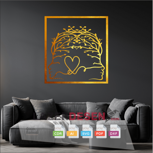 Wall painting tree branches face vector pattern