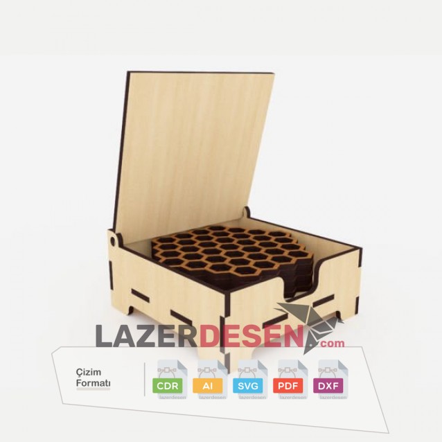 Bee Patterned Boxed Laser Cut Coaster