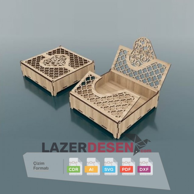 Heart Patterned Laser Cut Box with 2 Lids lzr0049