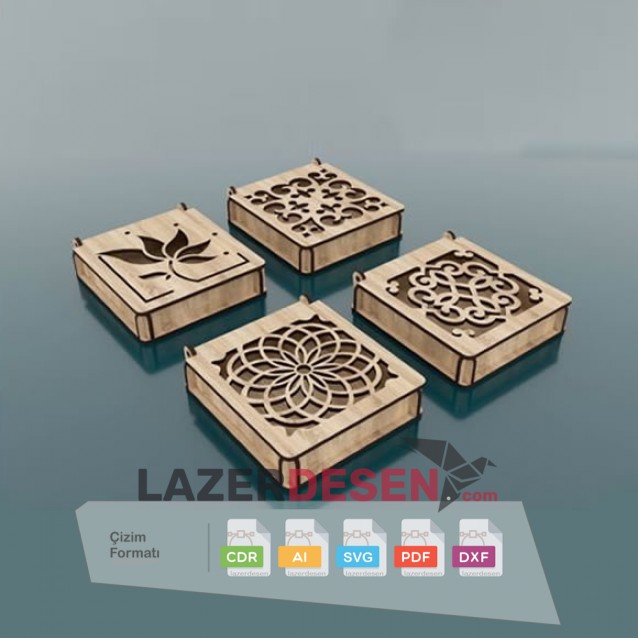 4 Kinds of Decorative Wooden Gift Box Laser Pattern